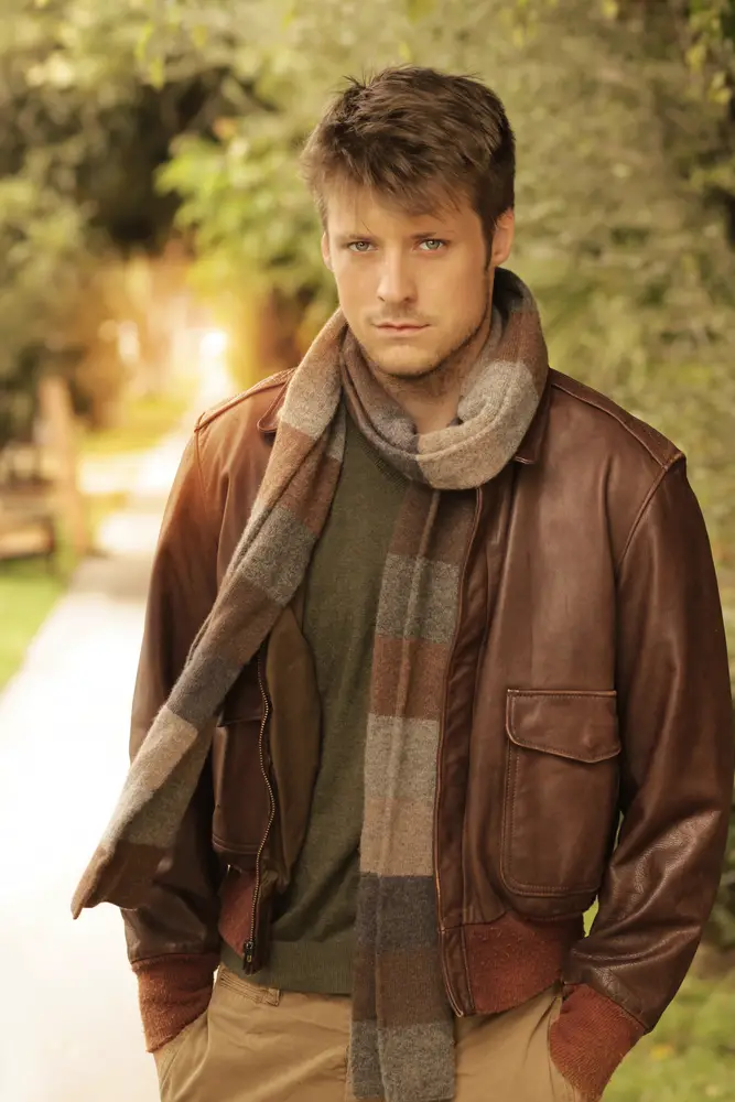 young man fall colors scarf