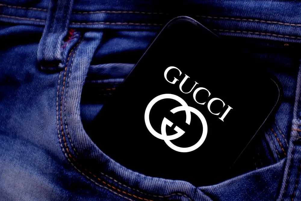 Gucci logo and name on smartphone case
